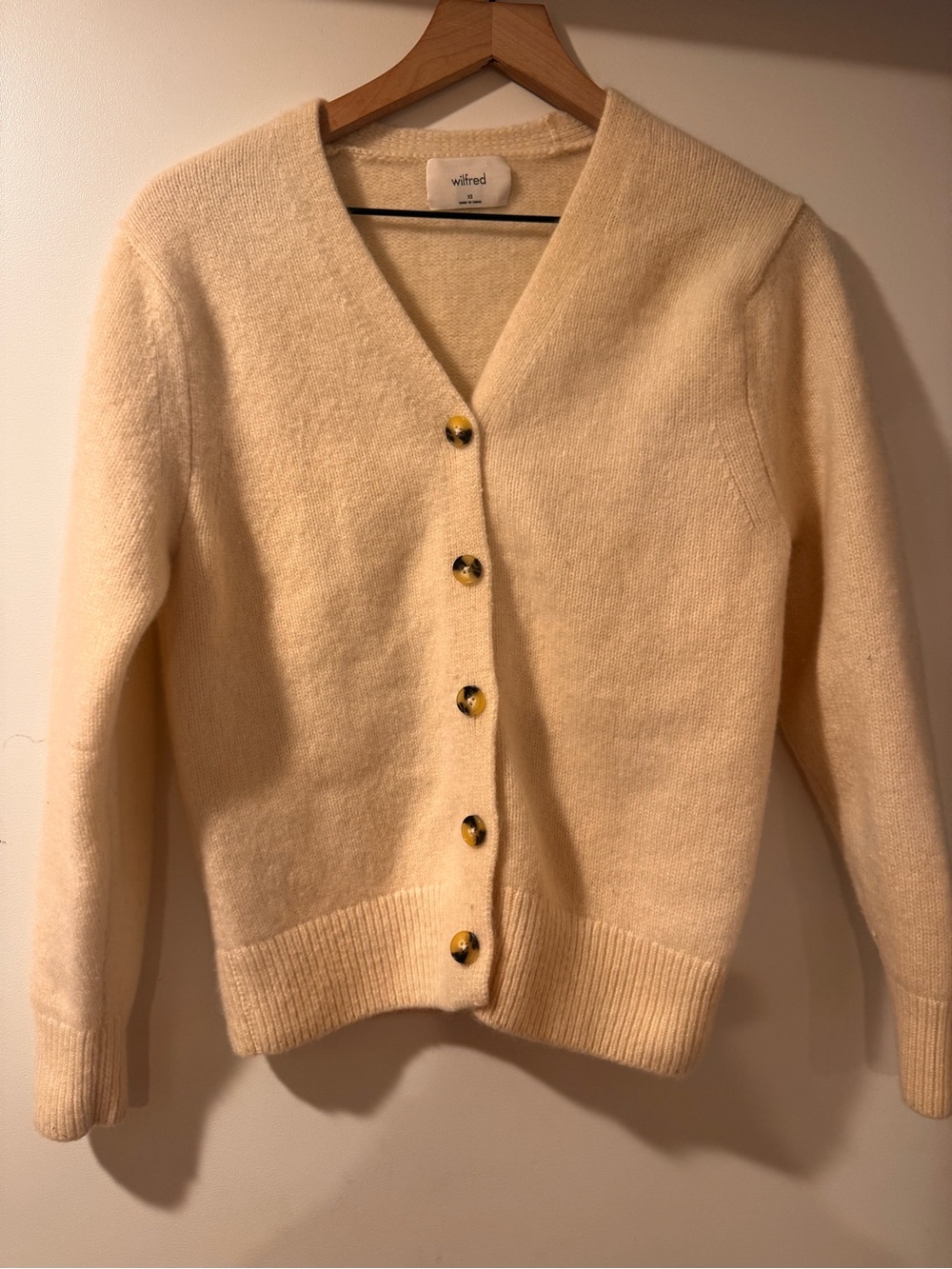 Wilfred Pale Yellow V-Neck Button Cardigan Sweater